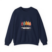 Sweat-shirt « Fall Trees » aquarelle Muta coloris Navy, porté de face