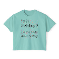 T-shirt boxy Muta coloris Chalky Mint, imprimé texte sur plusieurs lignes, vue de face