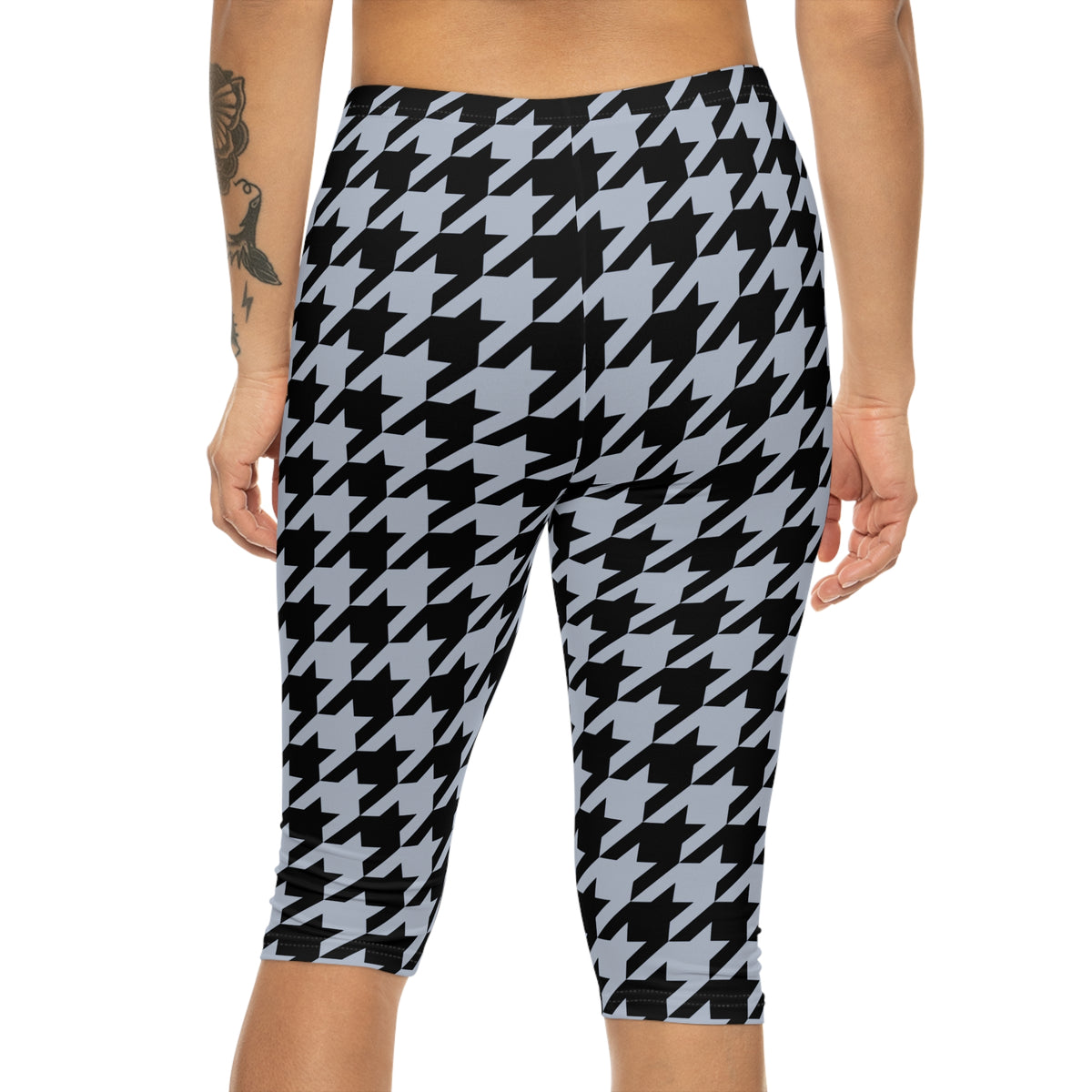 Legging corsaire Muta pied-de-poule noir et blanc, coutures blanches, visuel 3