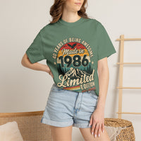 T-shirt « Made in 1986 » Muta en coton teint en pièce, détail du tissu