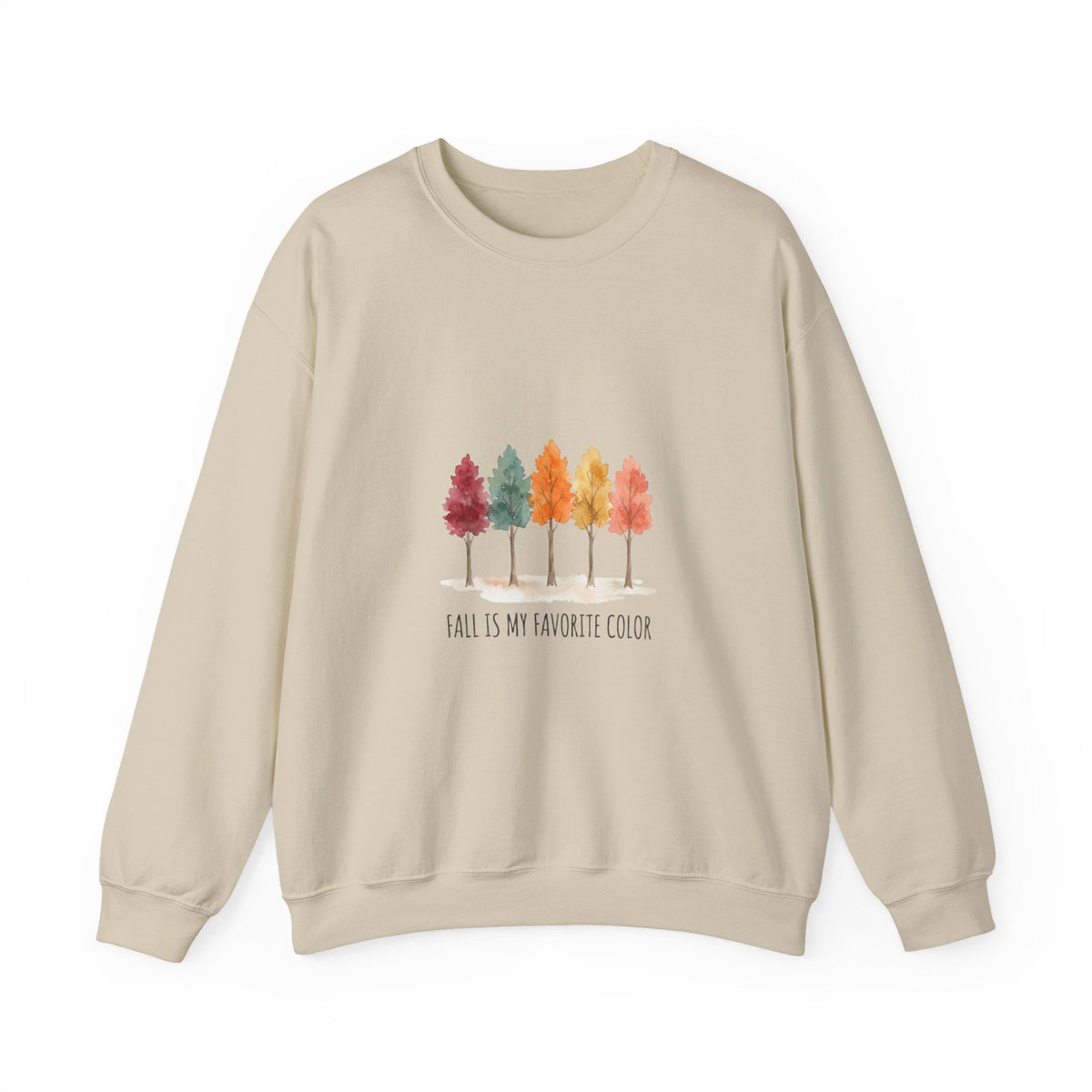 Sweat-shirt « Fall Trees » aquarelle Muta coloris Sand, porté de face