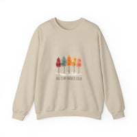 Sweat-shirt « Fall Trees » aquarelle Muta coloris Sand, porté de face