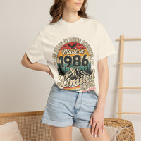 T-shirt « Made in 1986 » Muta, détail de l'imprimé coucher de soleil rétro