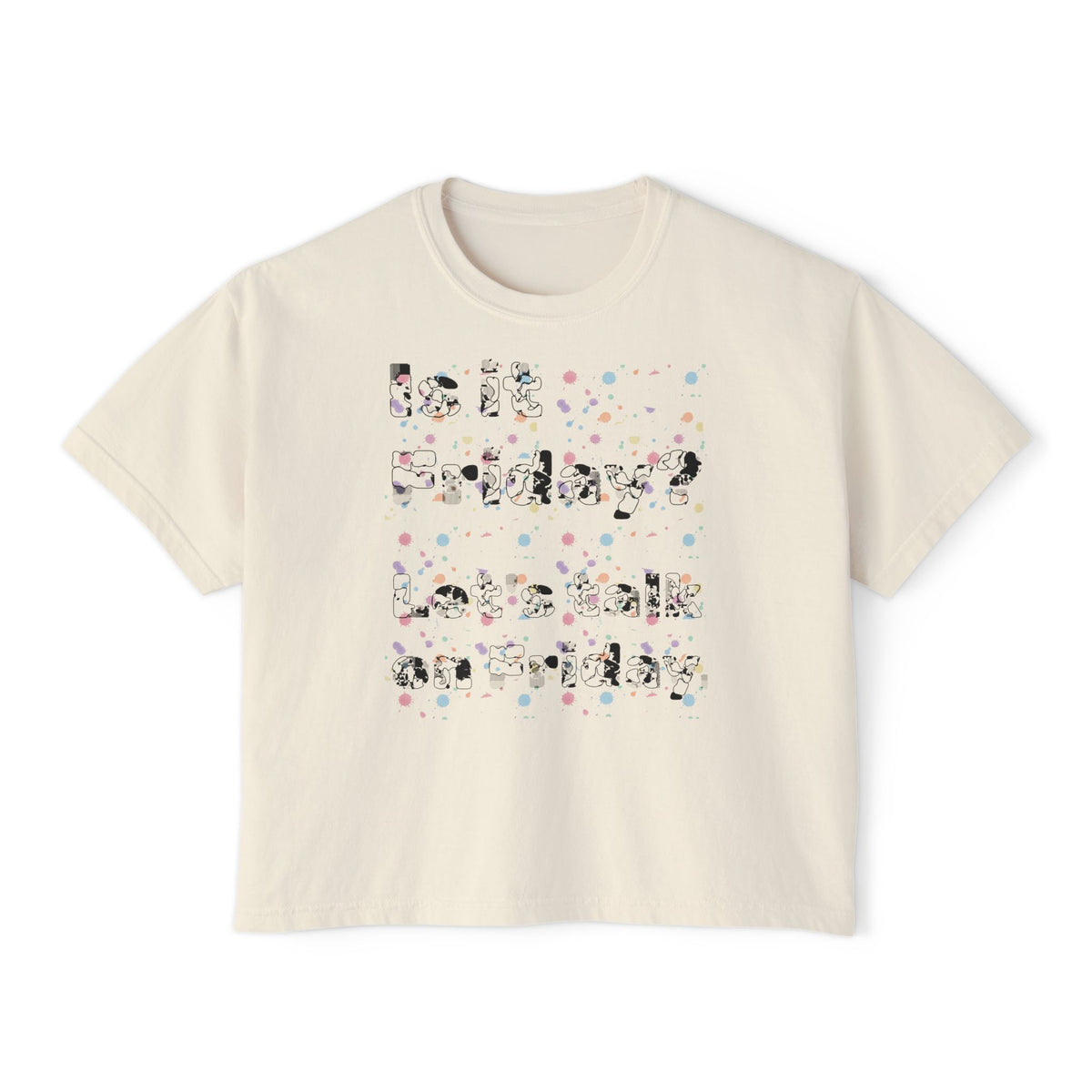 T-shirt boxy Muta coloris Ivory, imprimé texte sur plusieurs lignes, vue de face