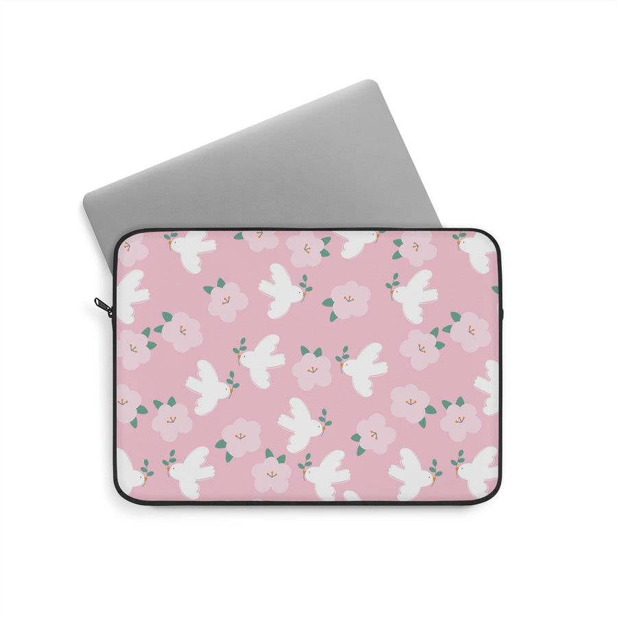 Pink Dove & Blossom Laptop Sleeve – Cute Floral Laptop Cover