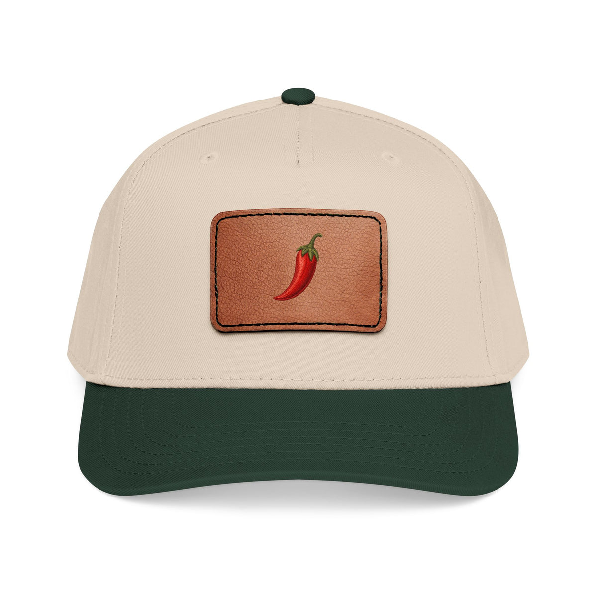 Casquette Muta, détail du patch en cuir PU marron clair