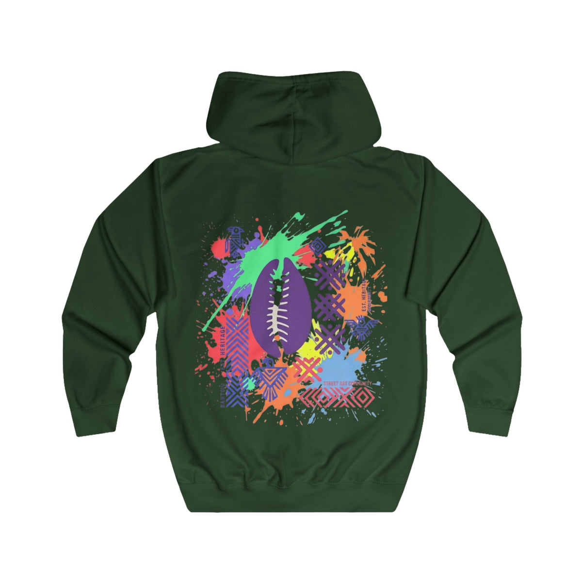 Sweat à capuche zippé Muta vert bouteille, imprimé coquillages coloré au dos