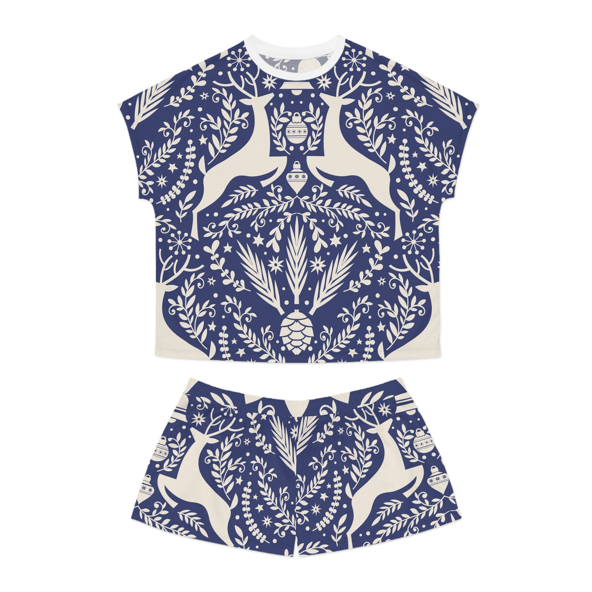 Ensemble pyjama court Muta à imprimé cerf folk bleu indigo