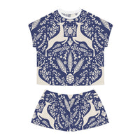 Ensemble pyjama court Muta à imprimé cerf folk bleu indigo
