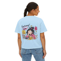 T-shirt boxy « Functioning? Yeah…Barely » Muta coloris Chambray, coton teint en pigment