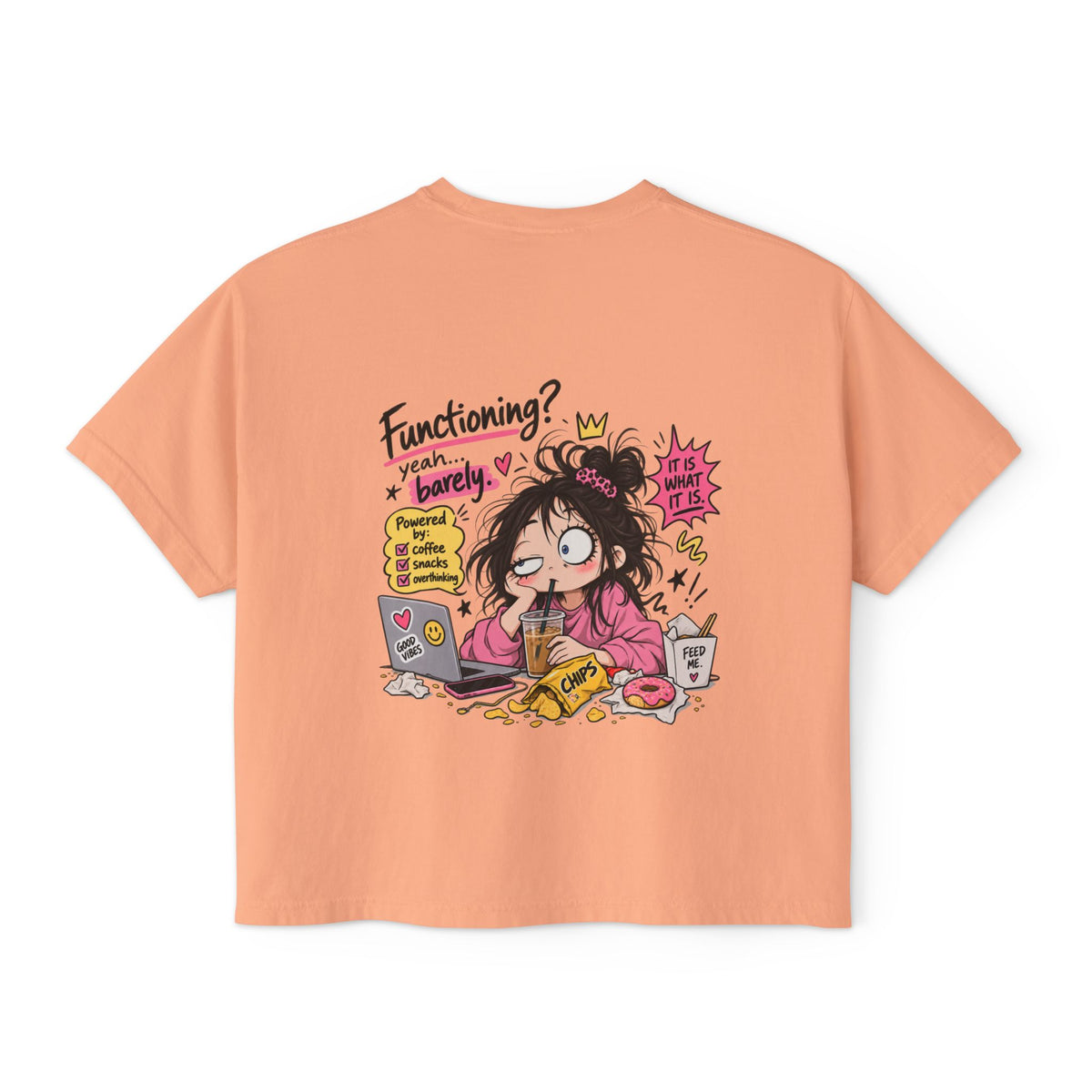 T-shirt boxy « Functioning? Yeah…Barely » Muta, coupe boxy légèrement crop
