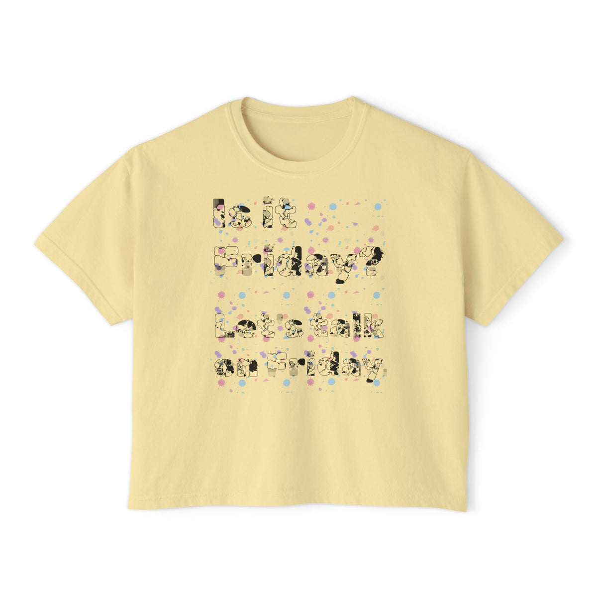 T-shirt boxy Muta coloris Butter, imprimé texte sur plusieurs lignes, vue de face