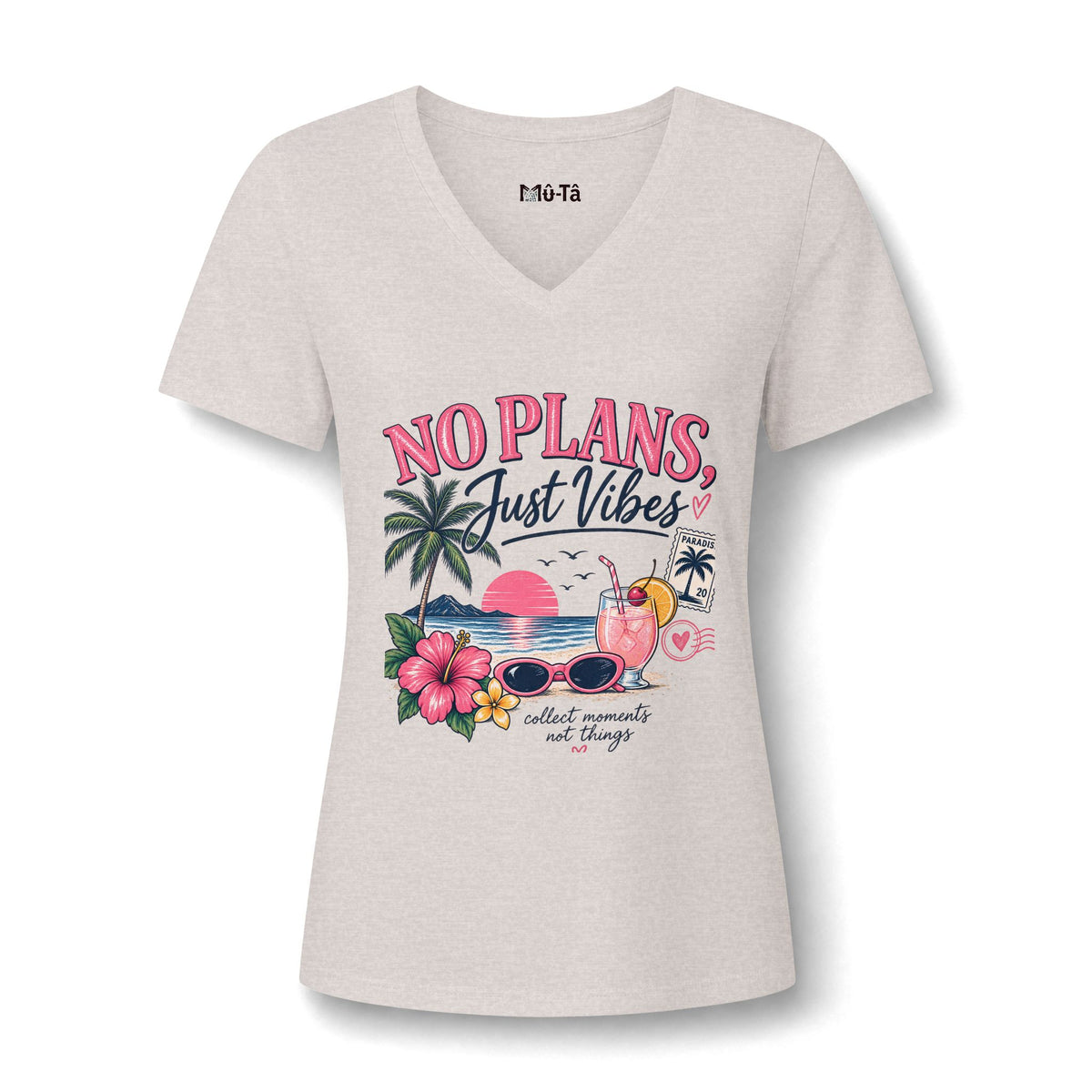 T-shirt col V Muta, coloris clair