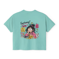 T-shirt boxy « Functioning? Yeah…Barely » Muta, imprimé dessiné à la main