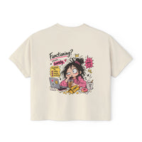 T-shirt boxy « Functioning? Yeah…Barely » Muta coloris Ivory, imprimé dos à plat
