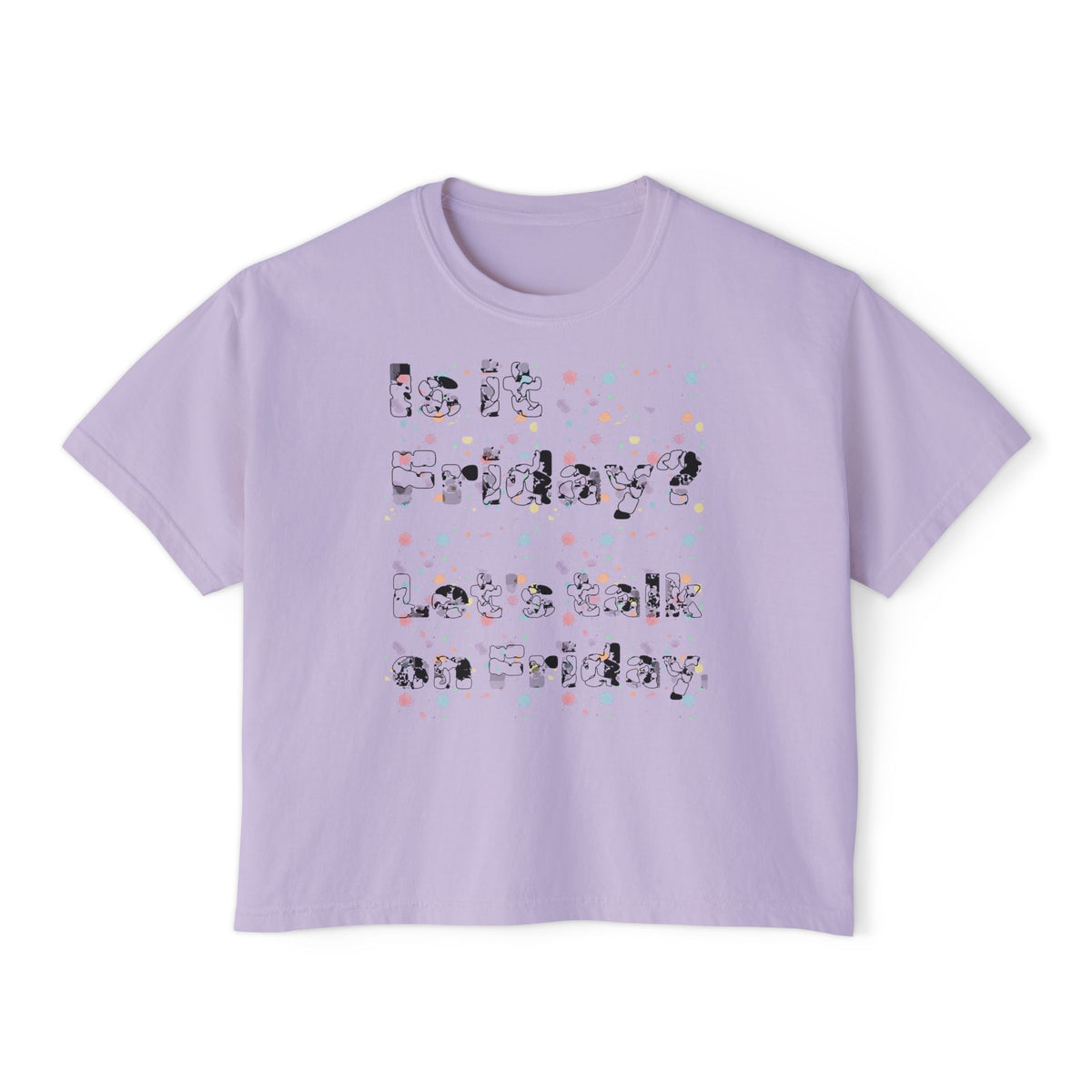 T-shirt boxy Muta coloris Orchid, imprimé texte sur plusieurs lignes, vue de face