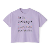 T-shirt boxy Muta coloris Orchid, imprimé texte sur plusieurs lignes, vue de face