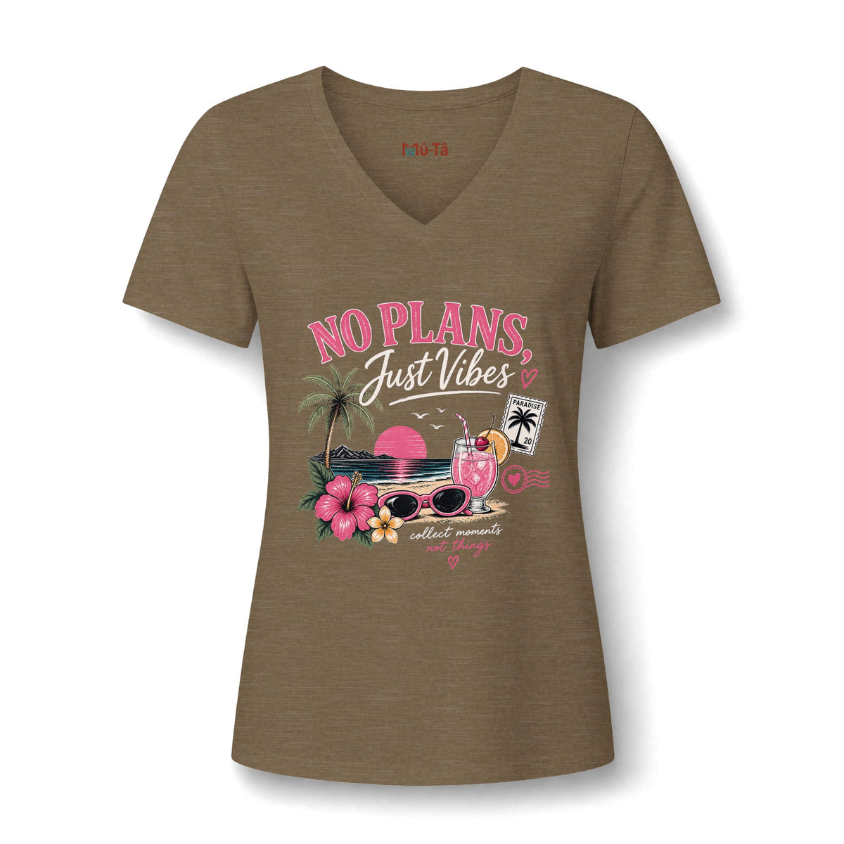 T-shirt col V Muta, coloris foncé