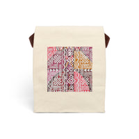 Durable 100% natural cotton Canvas Lunch Bag — Boho Tribal Watercolor Print with Strap