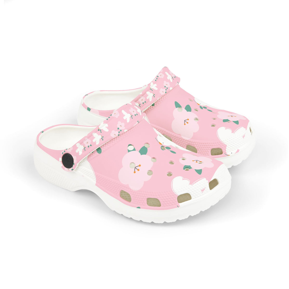 Sabots enfant Muta à imprimé floral rose, vue de profil