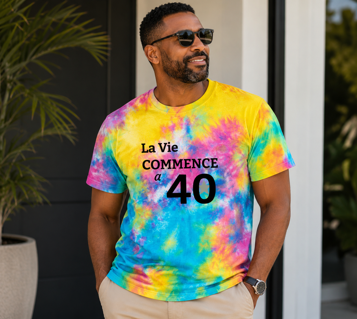 T-shirt tie-dye « La Vie Commence à 40 » Muta coloris Jeweltone Colorburst