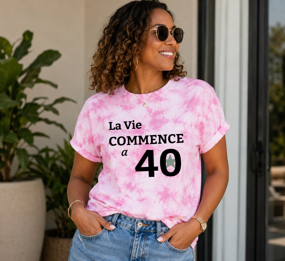 T-shirt tie-dye « La Vie Commence à 40 » Muta coloris Bright Pink