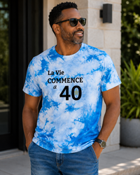 T-shirt tie-dye « La Vie Commence à 40 » Muta coloris Sky Blue