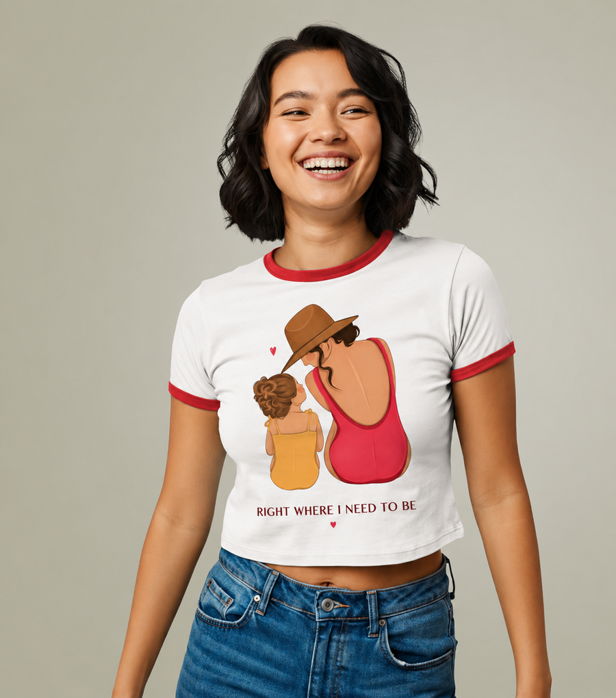T-shirt ringer mère-fille « Right Where I Need To Be » Muta, coloris White/Red