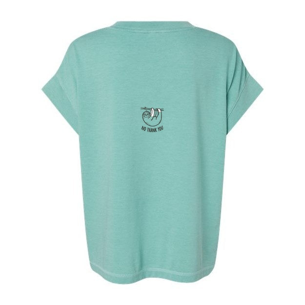 T-shirt Muta coloris Washed Saltwater, vu de dos avec petit imprimé paresseux « No Thank You »
