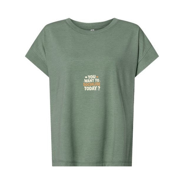 T-shirt Muta « You Want To Socialize Today ? » coloris Washed Basil, vue de face