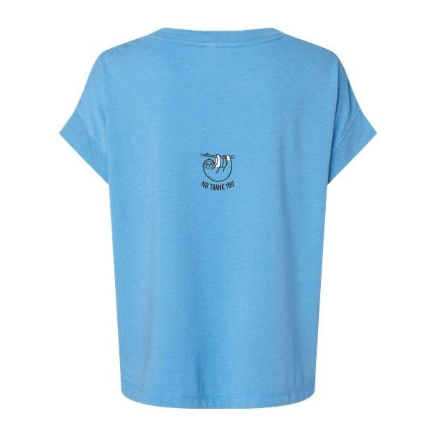 T-shirt Muta coloris Washed Tradewind, vu de dos avec petit imprimé paresseux « No Thank You »