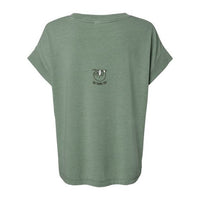 T-shirt Muta coloris Washed Basil, vu de dos avec petit imprimé paresseux « No Thank You »