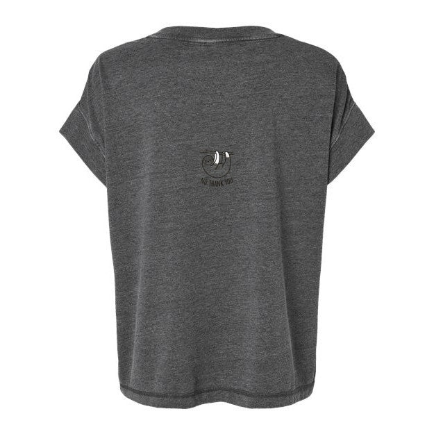 T-shirt Muta coloris gris anthracite chiné, vu de dos avec petit imprimé paresseux « No Thank You »