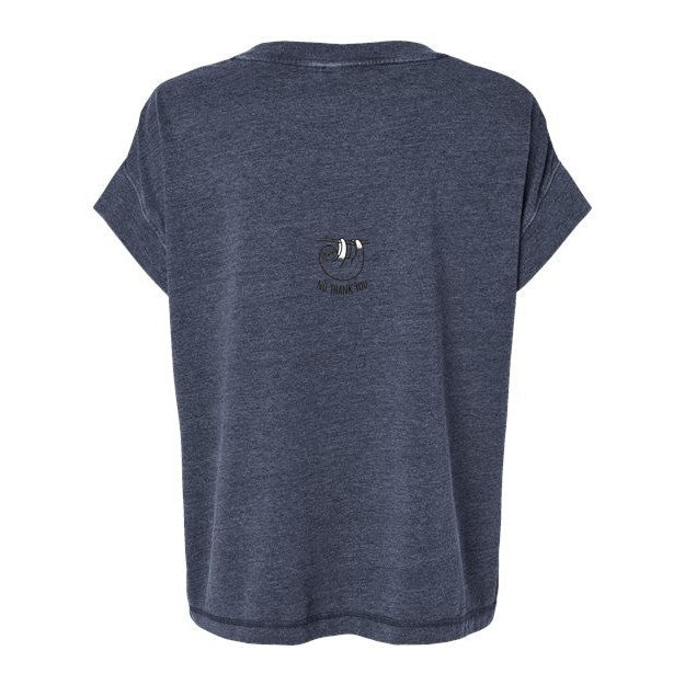 T-shirt Muta coloris Washed Navy, vu de dos avec petit imprimé paresseux « No Thank You »