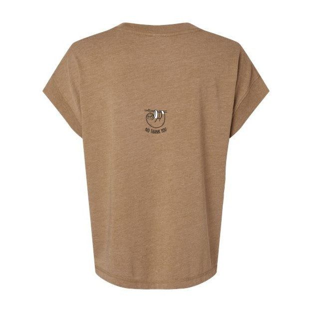 T-shirt Muta coloris Washed Coyote Brown, vu de dos avec petit imprimé paresseux « No Thank You »