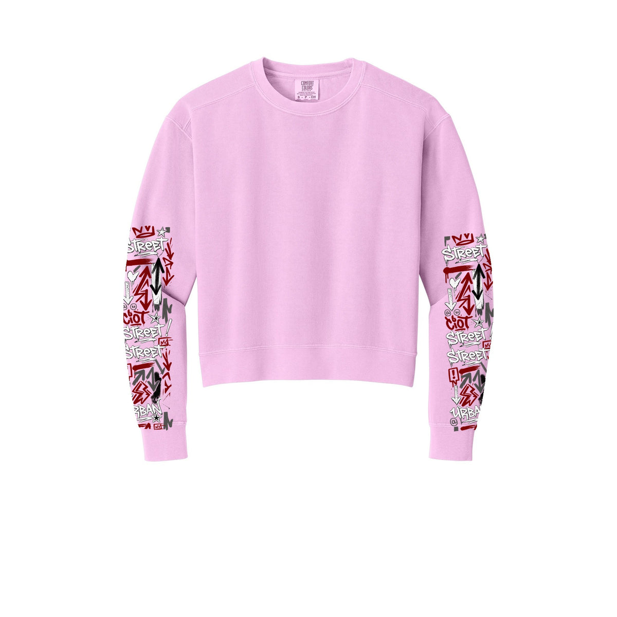 Sweat-shirt Muta à imprimés graffiti sur les manches, coloris Rose Quartz, vue de face