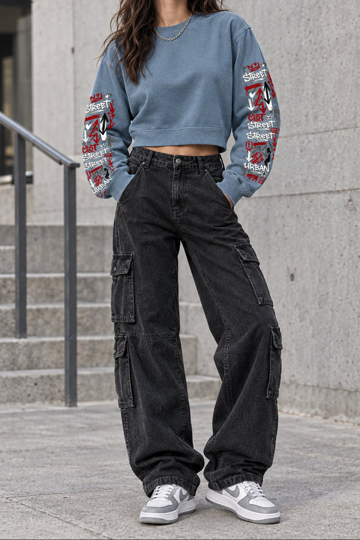 Street Graphic Crewneck Sweatshirt — Women's Garment-Dyed Mid-Length