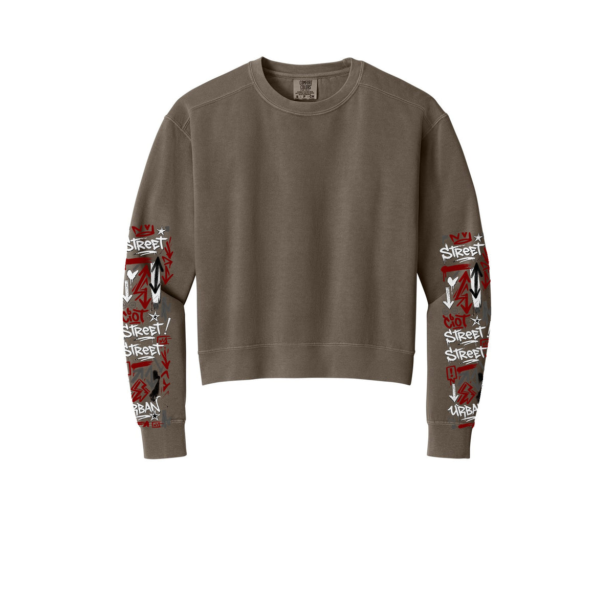 Sweat-shirt Muta à imprimés graffiti sur les manches, coloris Espresso, vue de face