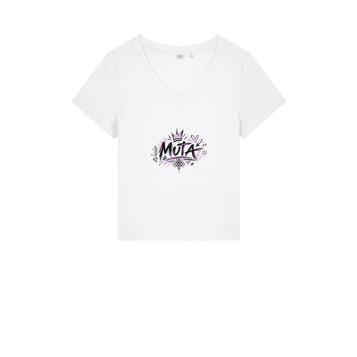 T-shirt col V « MUTA » Muta coloris Butter, porté de face