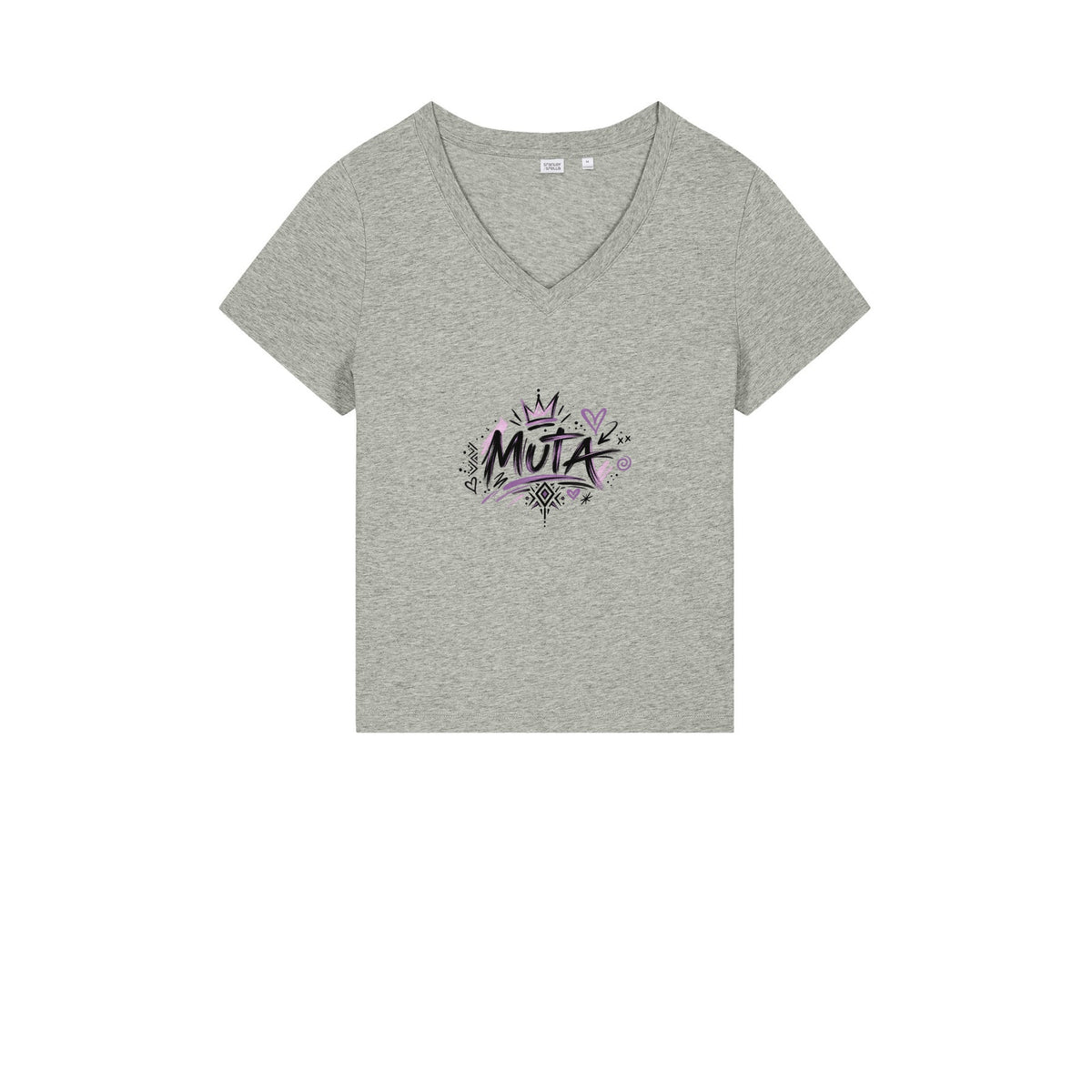 T-shirt col V « MUTA » Muta coloris Cotton Pink, porté de face