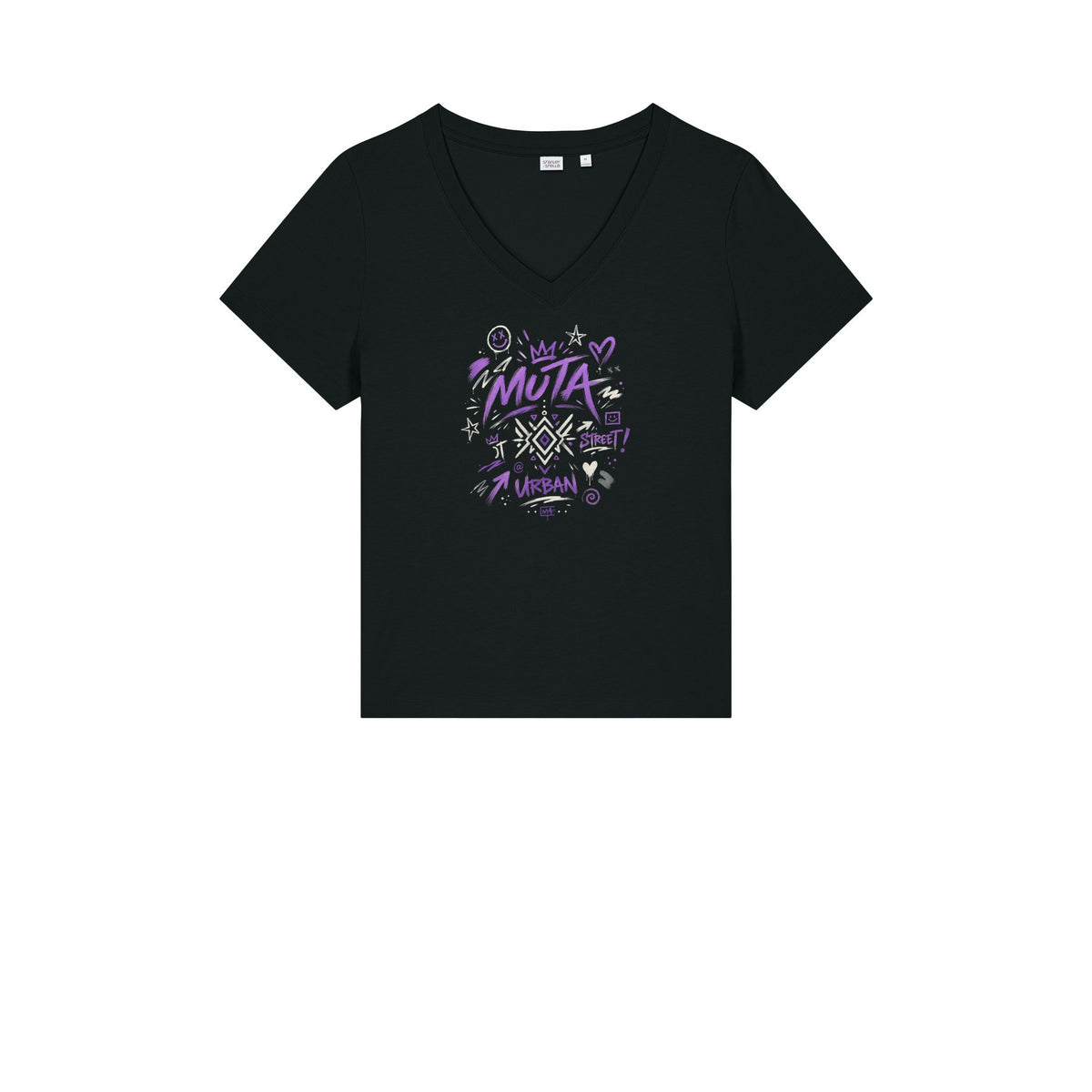 T-shirt col V Muta en coton bio coloris Black, porté de face