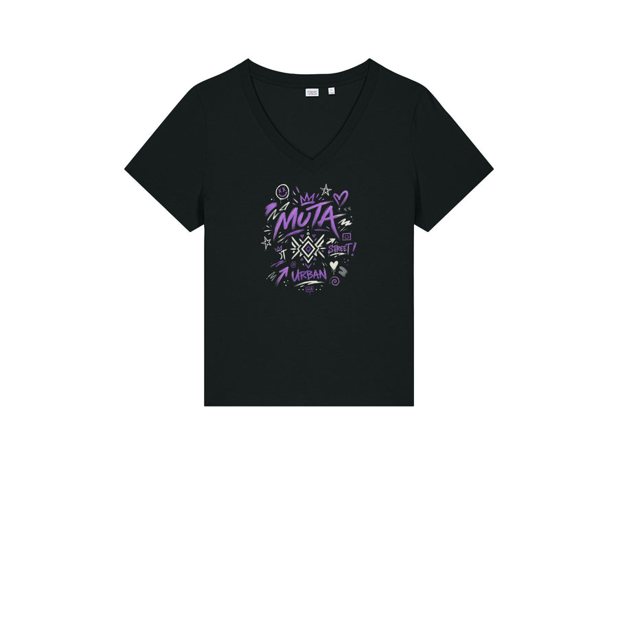 T-shirt col V Muta en coton bio coloris Black, porté de face