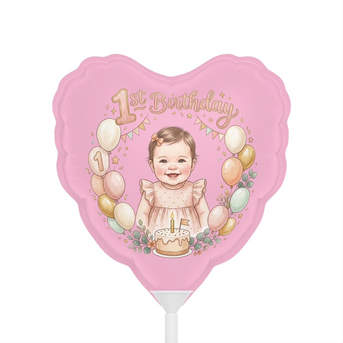 Ballon cœur Muta 1er anniversaire, mylar mat 15,2 cm