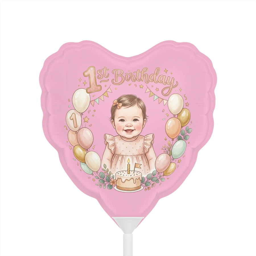 Ballon cœur Muta 1er anniversaire, mylar mat 15,2 cm