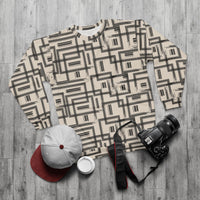 Sweat-shirt Muta à imprimé grille géométrique, mise à plat avec accessoires