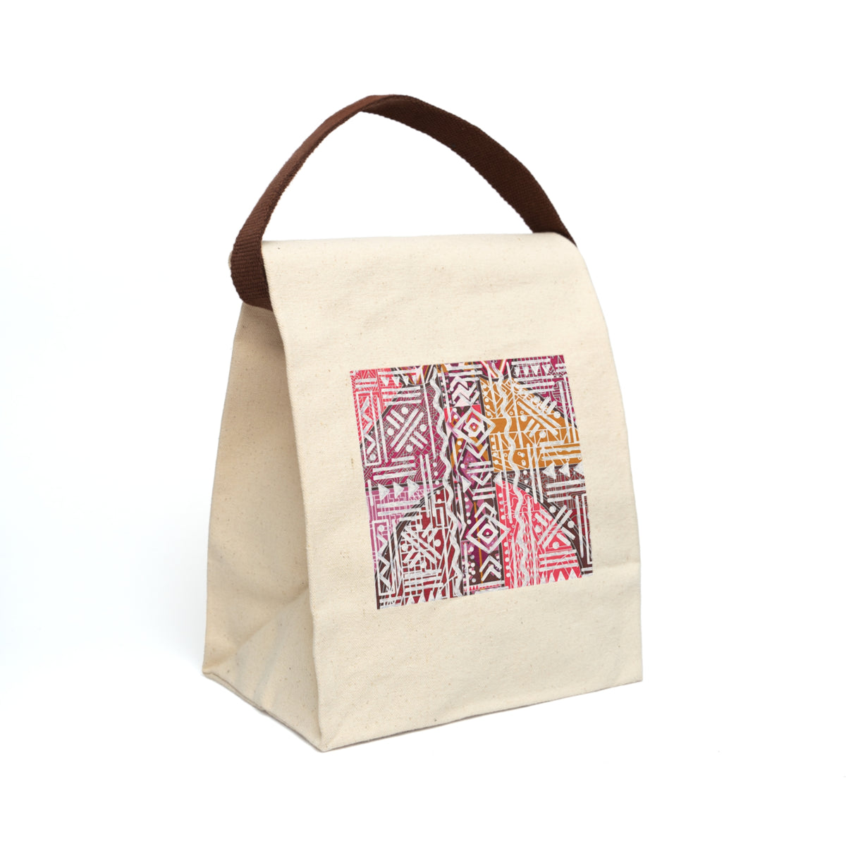 Durable 100% natural cotton Canvas Lunch Bag — Boho Tribal Watercolor Print with Strap