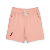 Short molleton Muta coloris Peachy, broderie piment rouge, vue de face