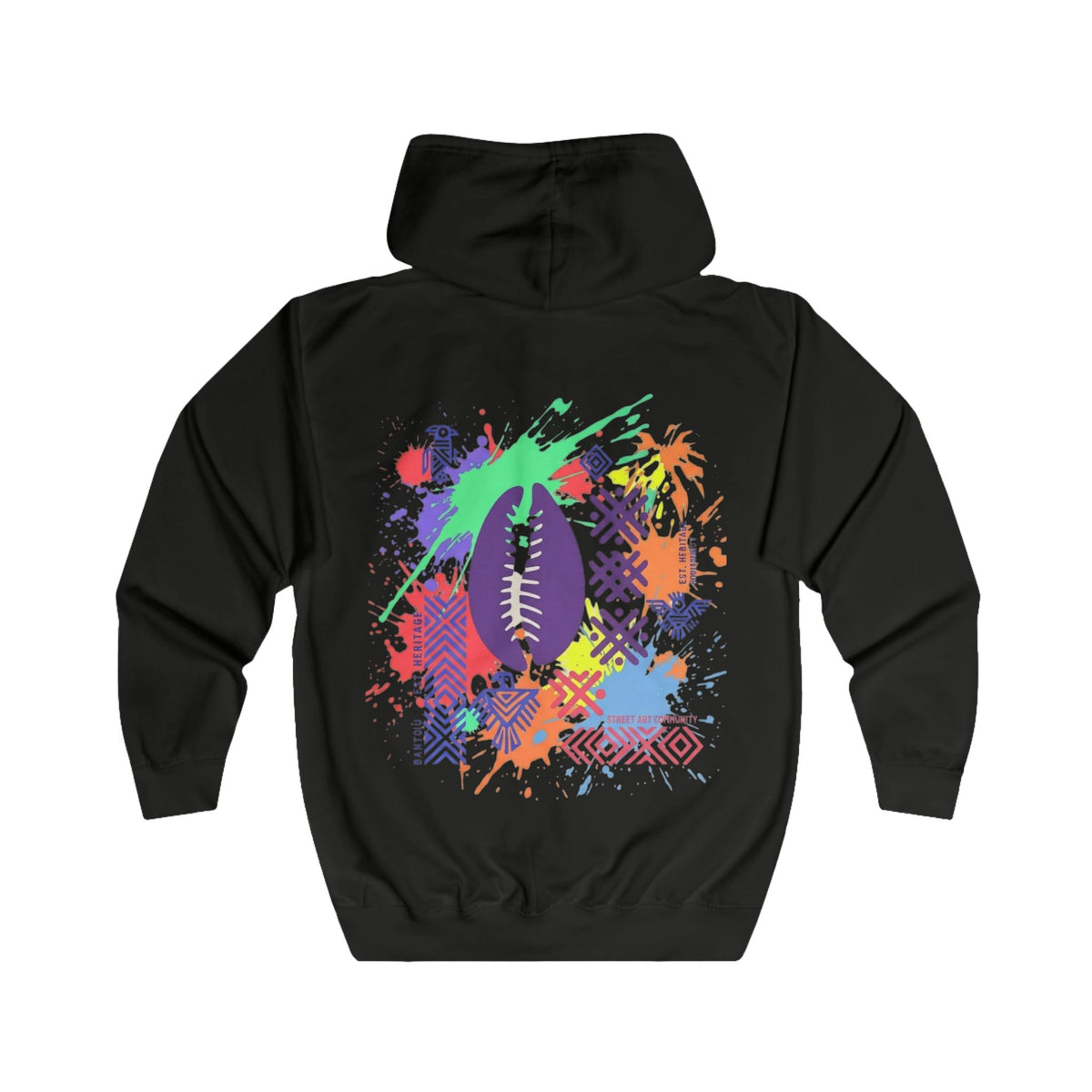Sweat à capuche zippé Muta coloris Jet Black, imprimé coquillages coloré au dos