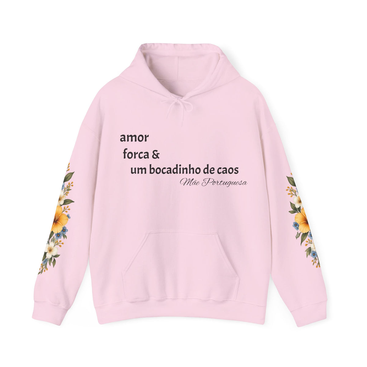 Hoodie « amor, força & um bocadinho de caos » Muta coloris Light Pink, porté de face