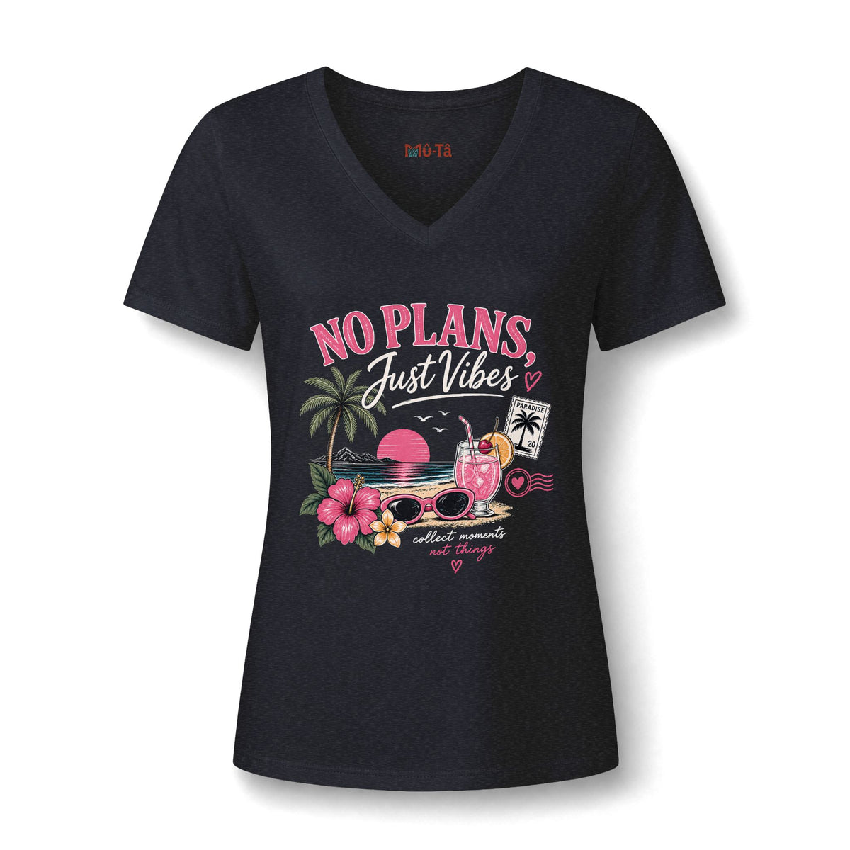 T-shirt col V « No Plans Just Vibes » Muta, ambiance vacances